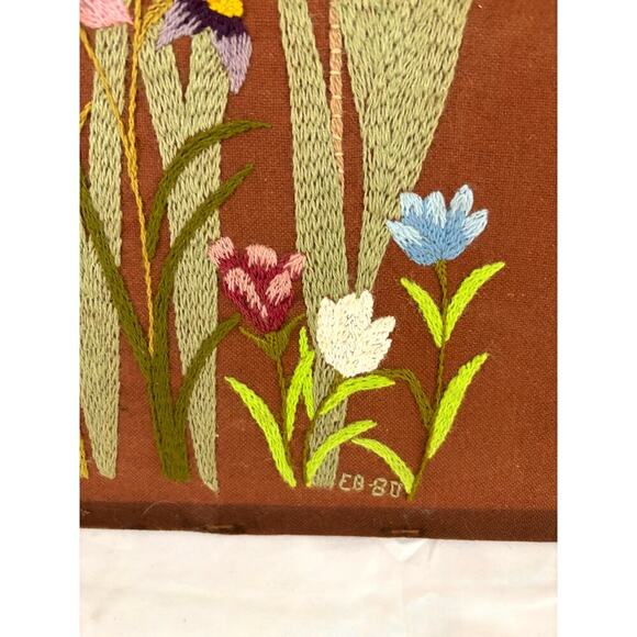 VTG Crewel Floral Daffodil Paragon Needlepoint 70s Unframed Wall Art 14"x24" - Picture 7 of 12